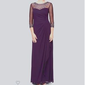 Alex Evenings Purple A-Line Gown with 3/4 Sleeves